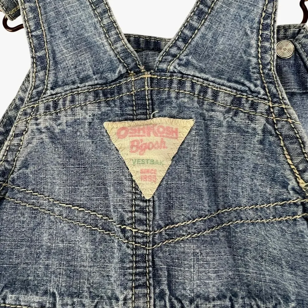Vintage Oshkosh B'gosh Girls 12 Months Overall Embroidered Floral Denim Dress